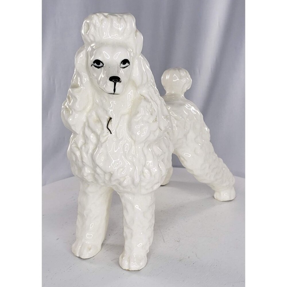 Vintage Poodle Figurine Standing White Chain Loop